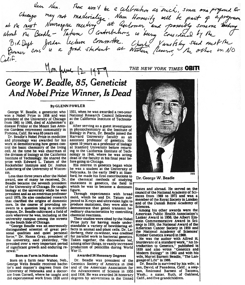 Beadle Obit 6-12-89